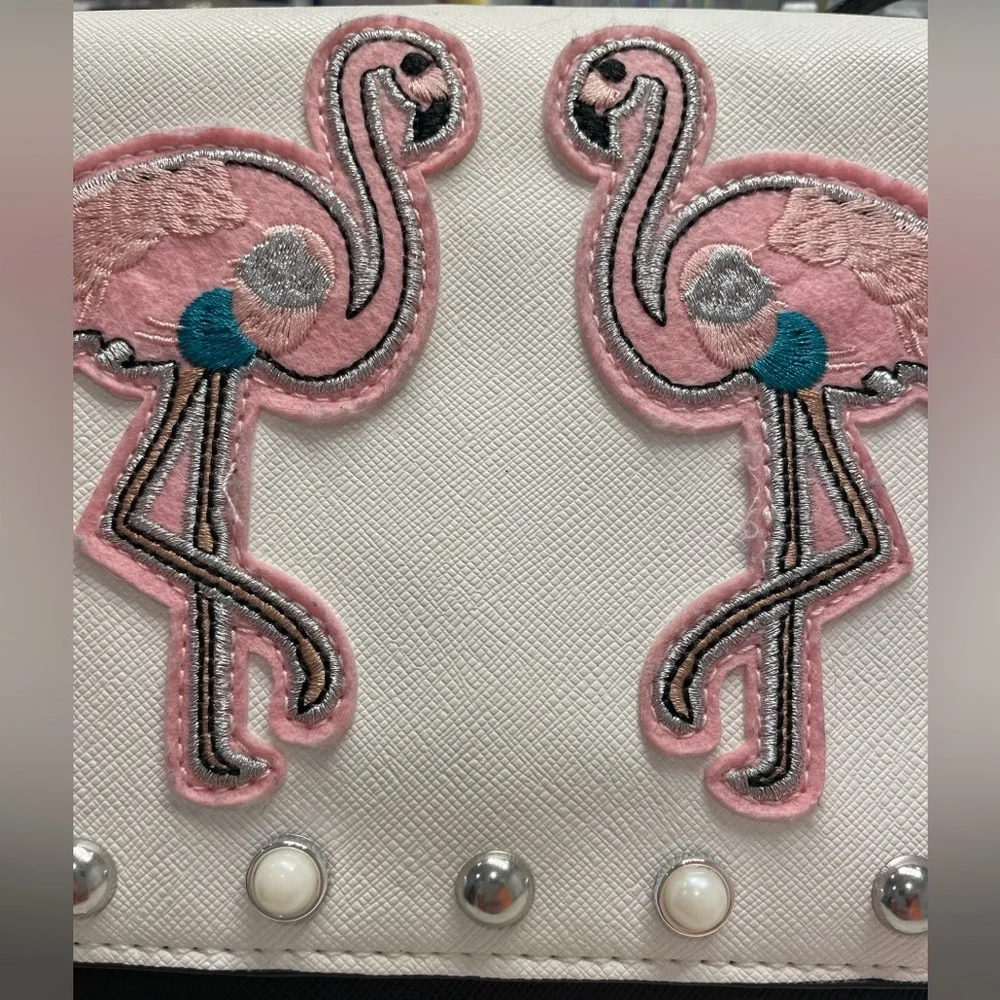 Flamingo Black and White Shoulder or Crossbody Bag with Pink Flamingos